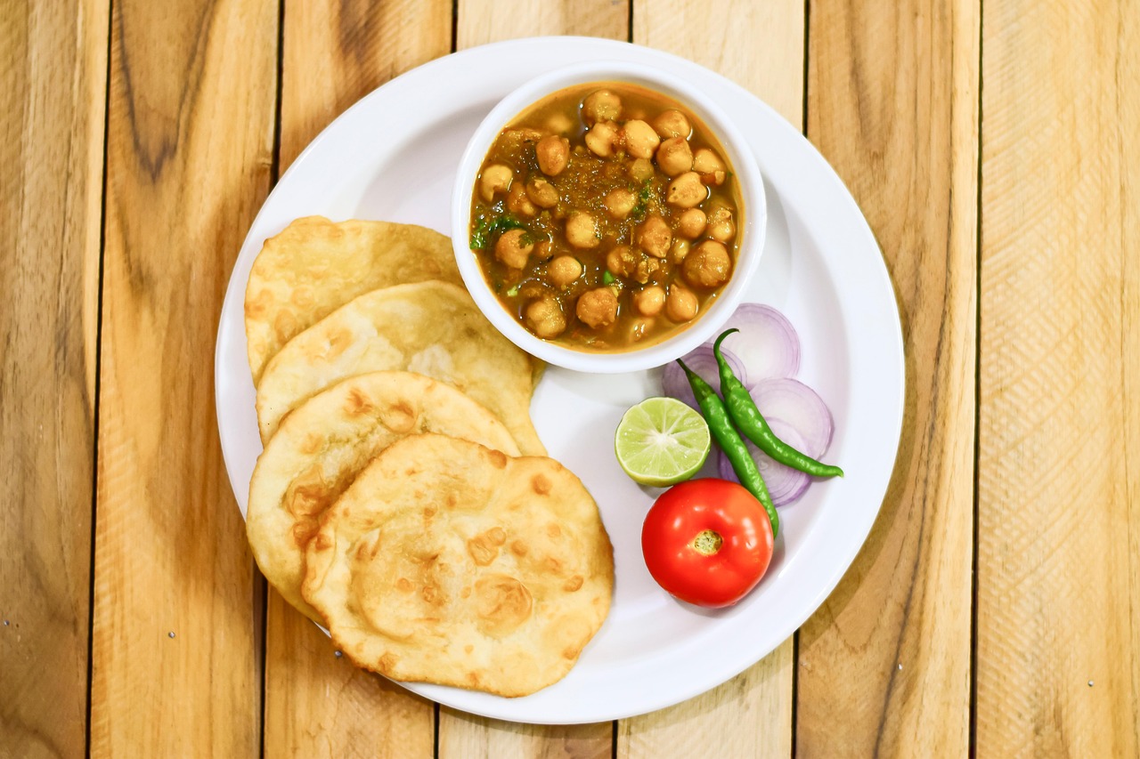 Chole served with puffed bhature